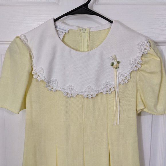 Bonnie Jean Vintage Soft Yellow Bib Lace Trim Collar Maxi Girl's Dress - size 14 - Picture 2 of 9
